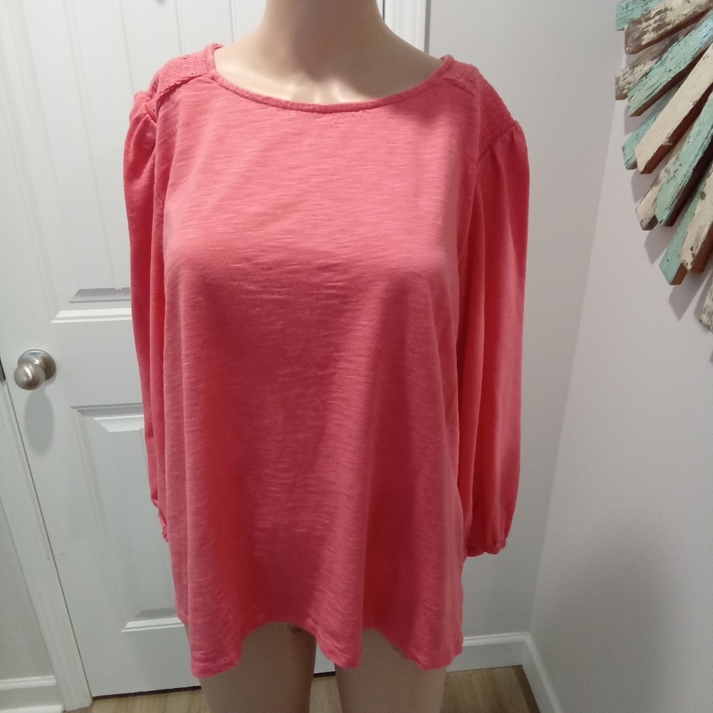 Crown & Ivy Size XL. Coral Pink 3/4 Sleeve Top